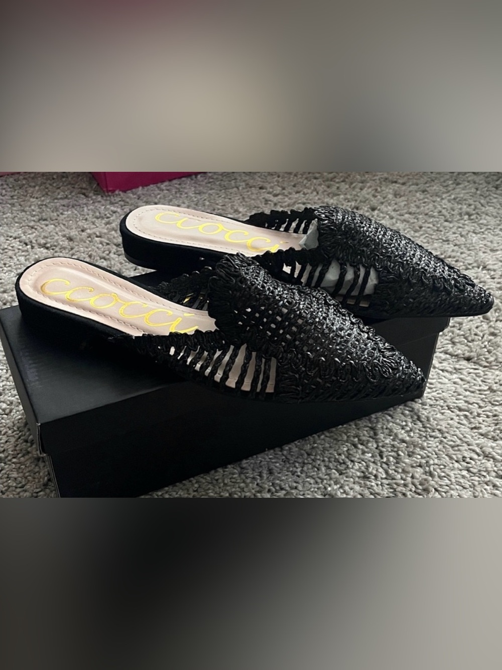 CCOCCI Black Woven Pointed Toe Slip-On Flats